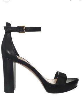 Nine West Black Ankle-Strap Platform Heels with Gold Buckle size 10 US,  41 EU